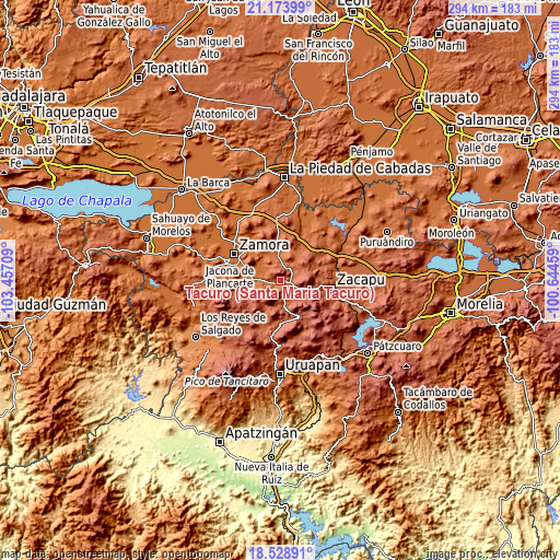 Topographic map of Tacuro (Santa María Tacuro)