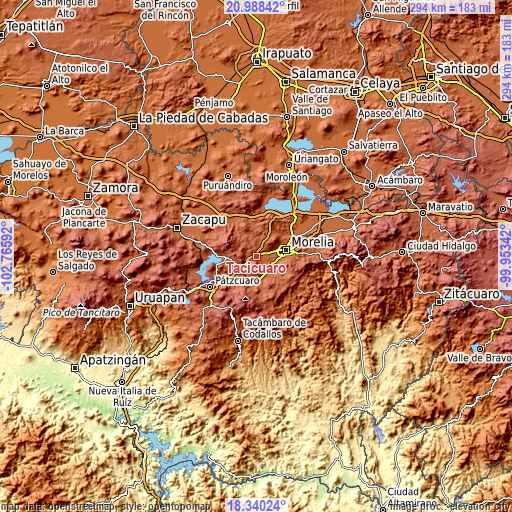 Topographic map of Tacicuaro