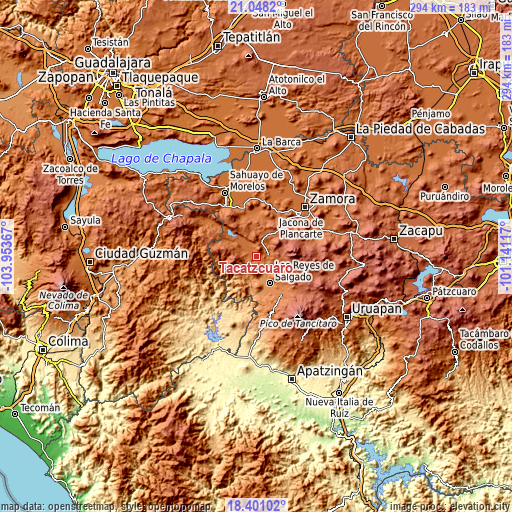 Topographic map of Tacátzcuaro