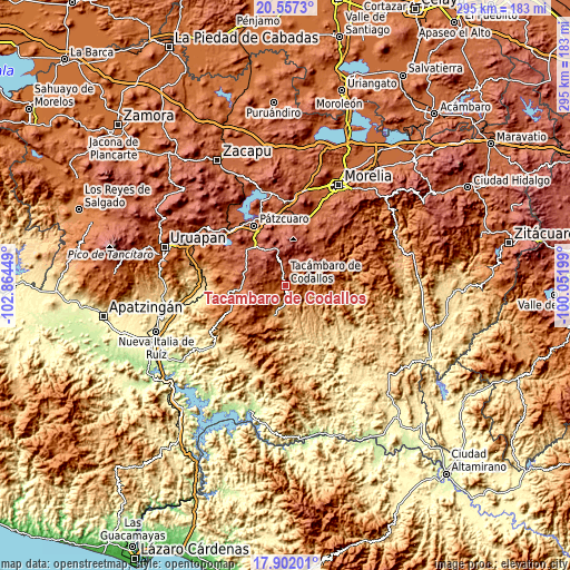 Topographic map of Tacámbaro de Codallos