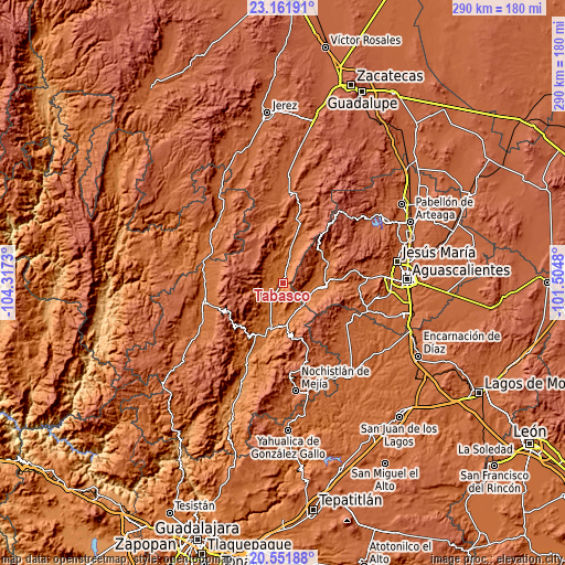 Topographic map of Tabasco