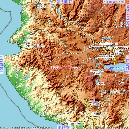 Topographic map of Soyatlán del Oro