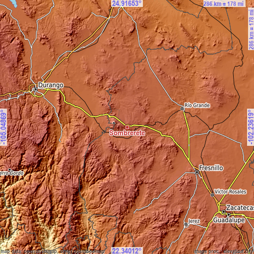 Topographic map of Sombrerete