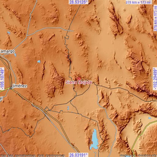 Topographic map of Sierra Mojada