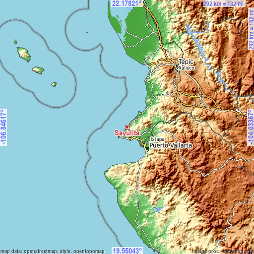 Topographic map of Sayulita