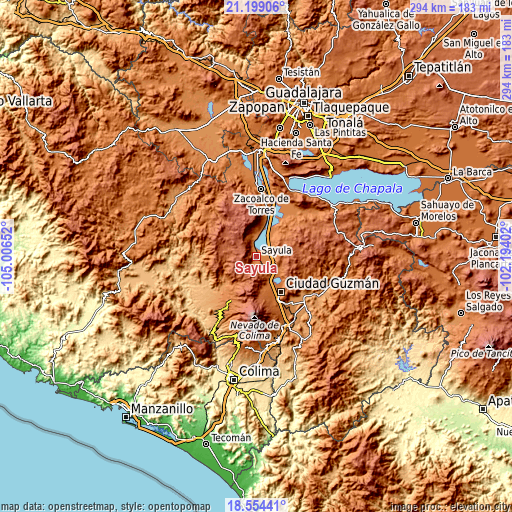 Topographic map of Sayula