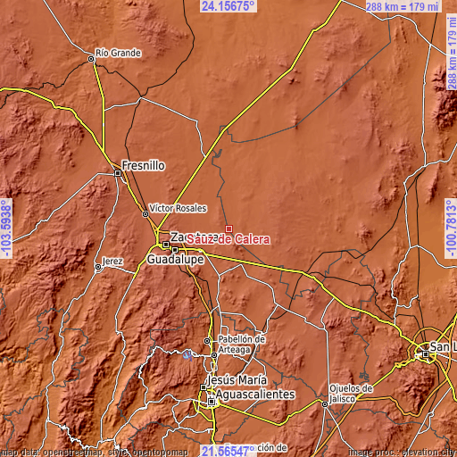 Topographic map of Sauz de Calera