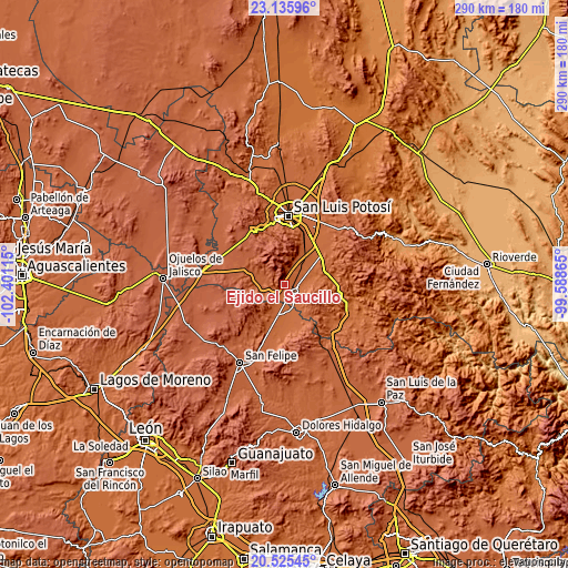 Topographic map of Ejido el Saucillo