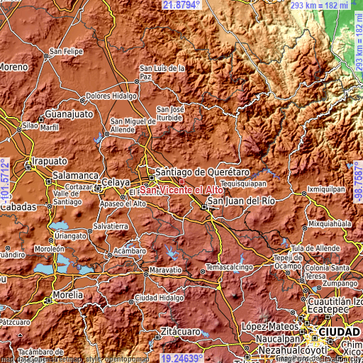 Topographic map of San Vicente el Alto