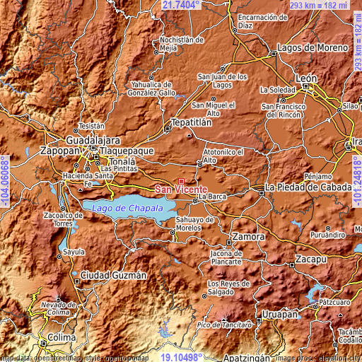 Topographic map of San Vicente