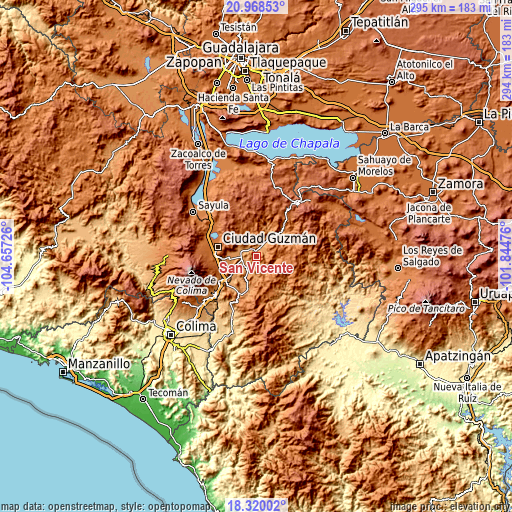 Topographic map of San Vicente