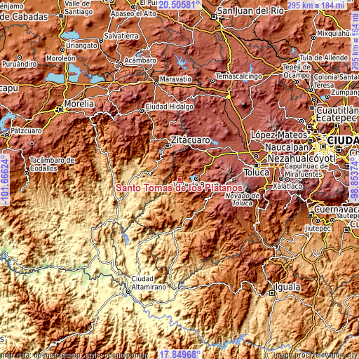 Topographic map of Santo Tomás de los Plátanos