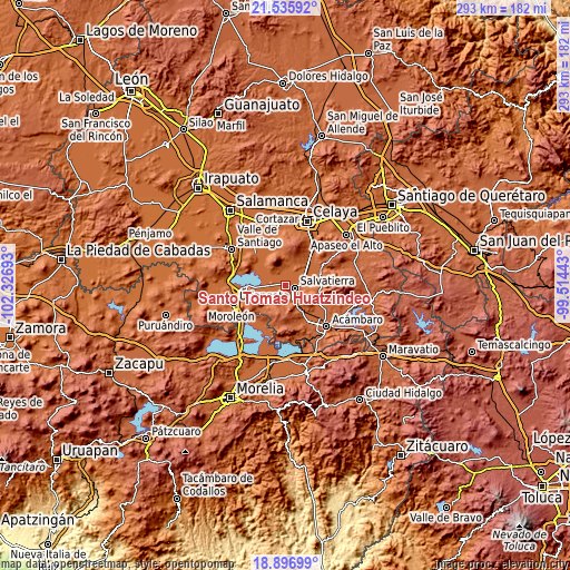 Topographic map of Santo Tomás Huatzindeo