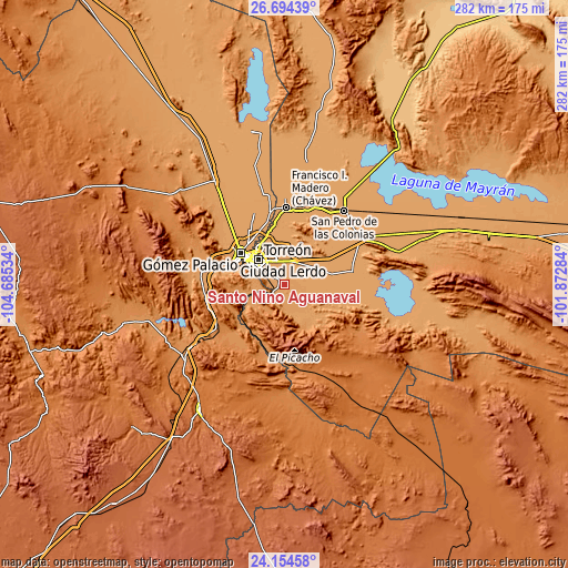 Topographic map of Santo Niño Aguanaval