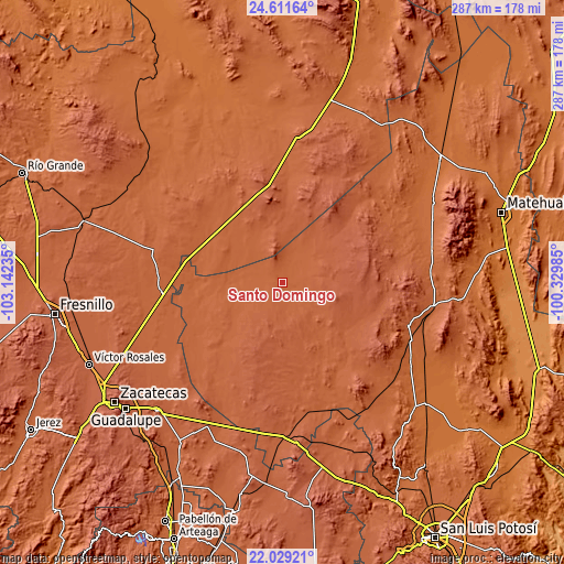 Topographic map of Santo Domingo