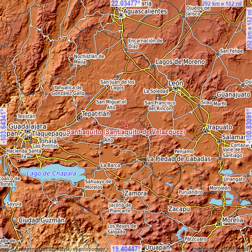 Topographic map of Santiaguito (Santiaguito de Velázquez)