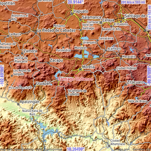 Topographic map of Santiago Undameo