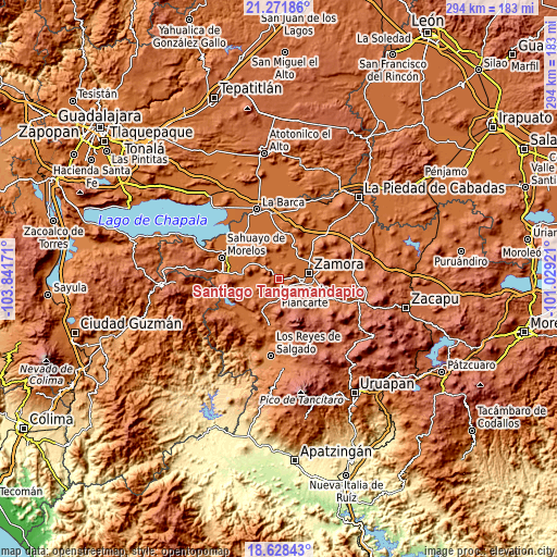 Topographic map of Santiago Tangamandapio