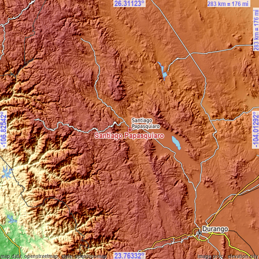 Topographic map of Santiago Papasquiaro