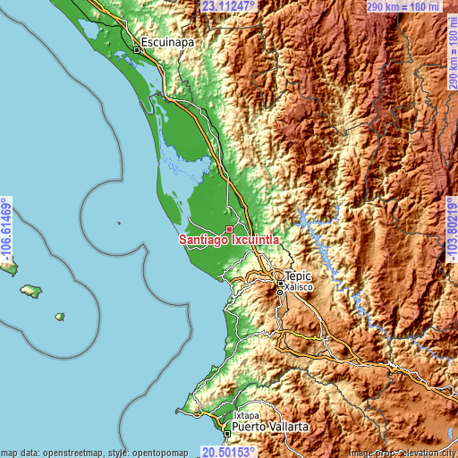 Topographic map of Santiago Ixcuintla