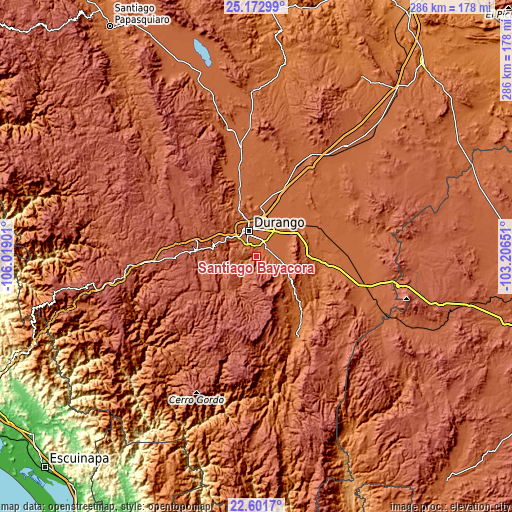 Topographic map of Santiago Bayacora