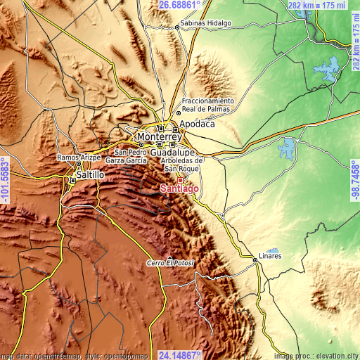 Topographic map of Santiago