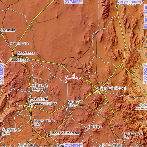 Topographic map of Santiago