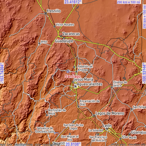 Topographic map of Santiago