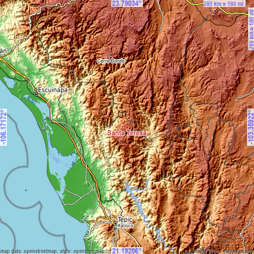 Topographic map of Santa Teresa