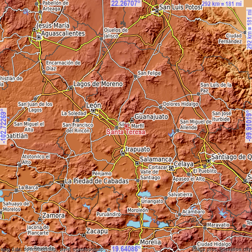 Topographic map of Santa Teresa