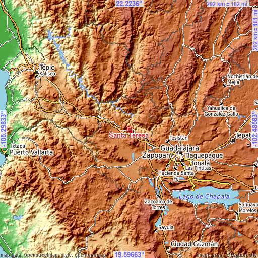 Topographic map of Santa Teresa