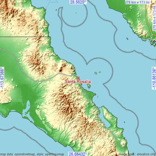 Topographic map of Santa Rosalía