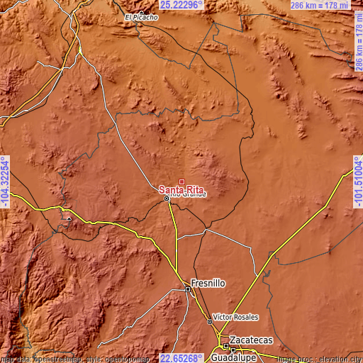 Topographic map of Santa Rita