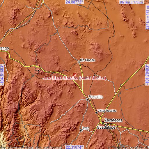 Topographic map of José María Morelos (Santa Mónica)