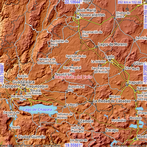 Topographic map of Santa María del Valle
