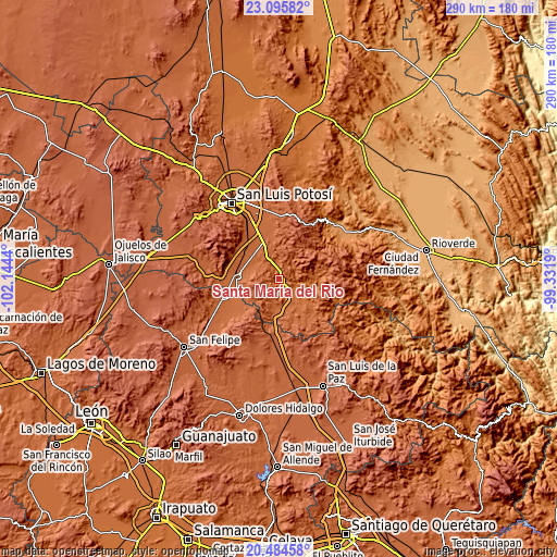 Topographic map of Santa María del Río