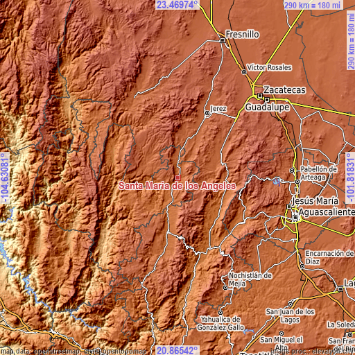 Topographic map of Santa María de los Ángeles