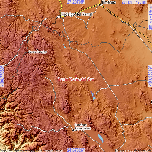 Topographic map of Santa María del Oro