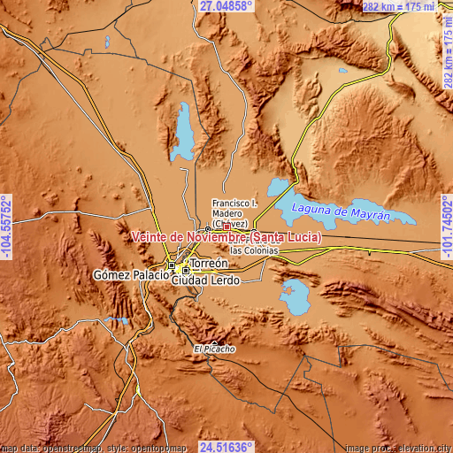 Topographic map of Veinte de Noviembre (Santa Lucía)