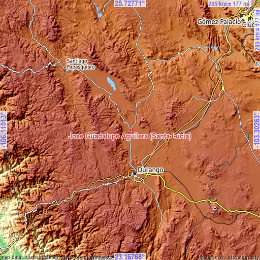 Topographic map of José Guadalupe Aguilera (Santa Lucía)