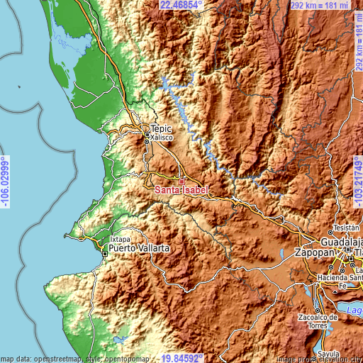 Topographic map of Santa Isabel