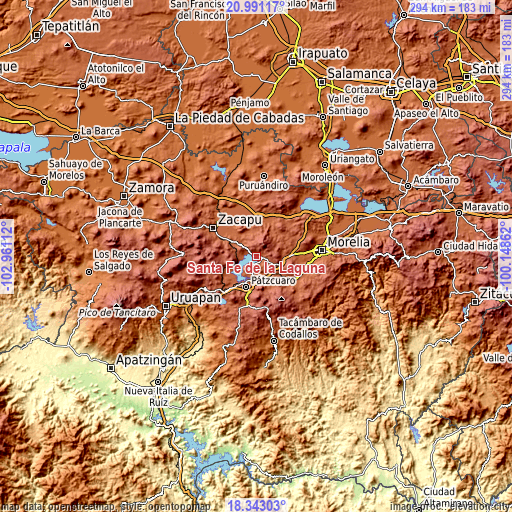 Topographic map of Santa Fé de la Laguna