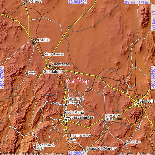 Topographic map of Santa Elena