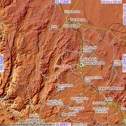 Topographic map of San Tadeo