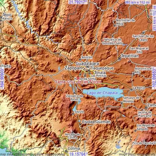 Topographic map of Santa Cruz de las Flores