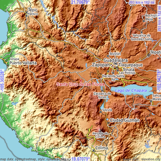 Topographic map of Santa Cruz de las Flores