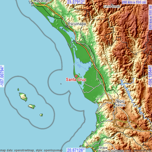 Topographic map of Santa Cruz