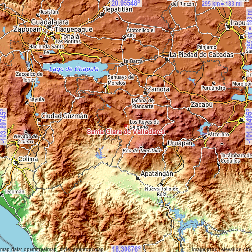 Topographic map of Santa Clara de Valladares