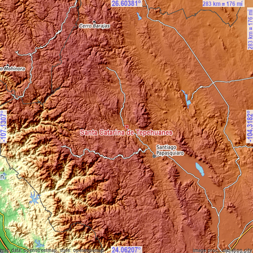 Topographic map of Santa Catarina de Tepehuanes