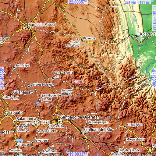 Topographic map of Xichú